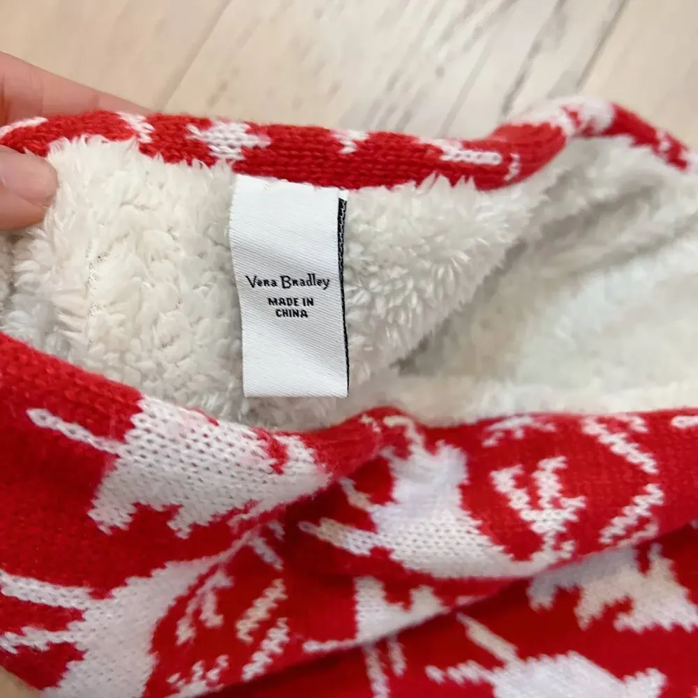 VERA BRADLEY Cozy Cowl Reindeer Intarsia Knit Infinity Scarf Red White